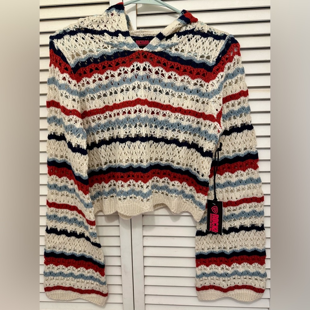 Rock & Roll Denim Women's Cropped Knit Hooded Sweater Size Small NWT